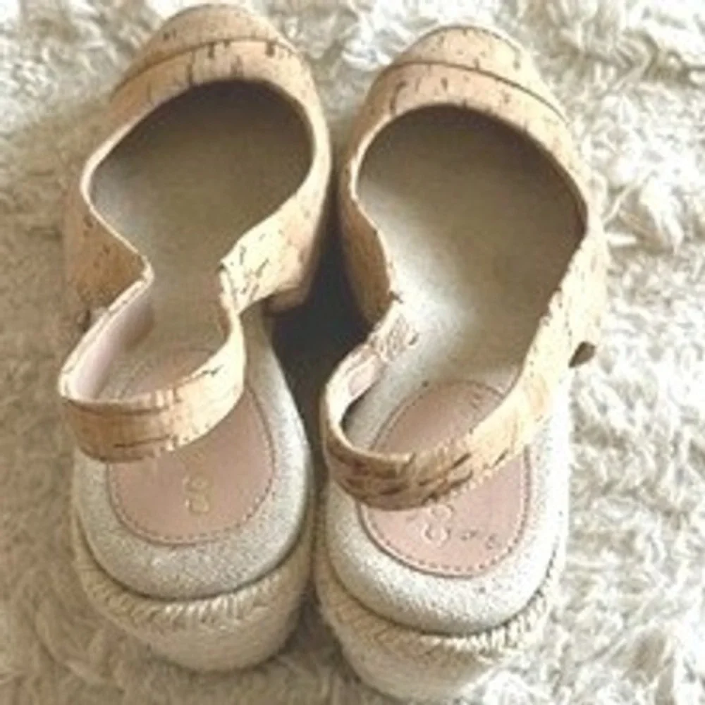 Cole Haan Womens Cork Espadrille Slingback Wedge Sandals Tan Natural Round Toe